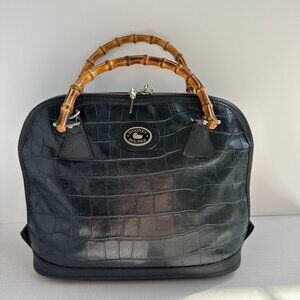 Dooney & Bourke Black Croc Tote with Bamboo Handles